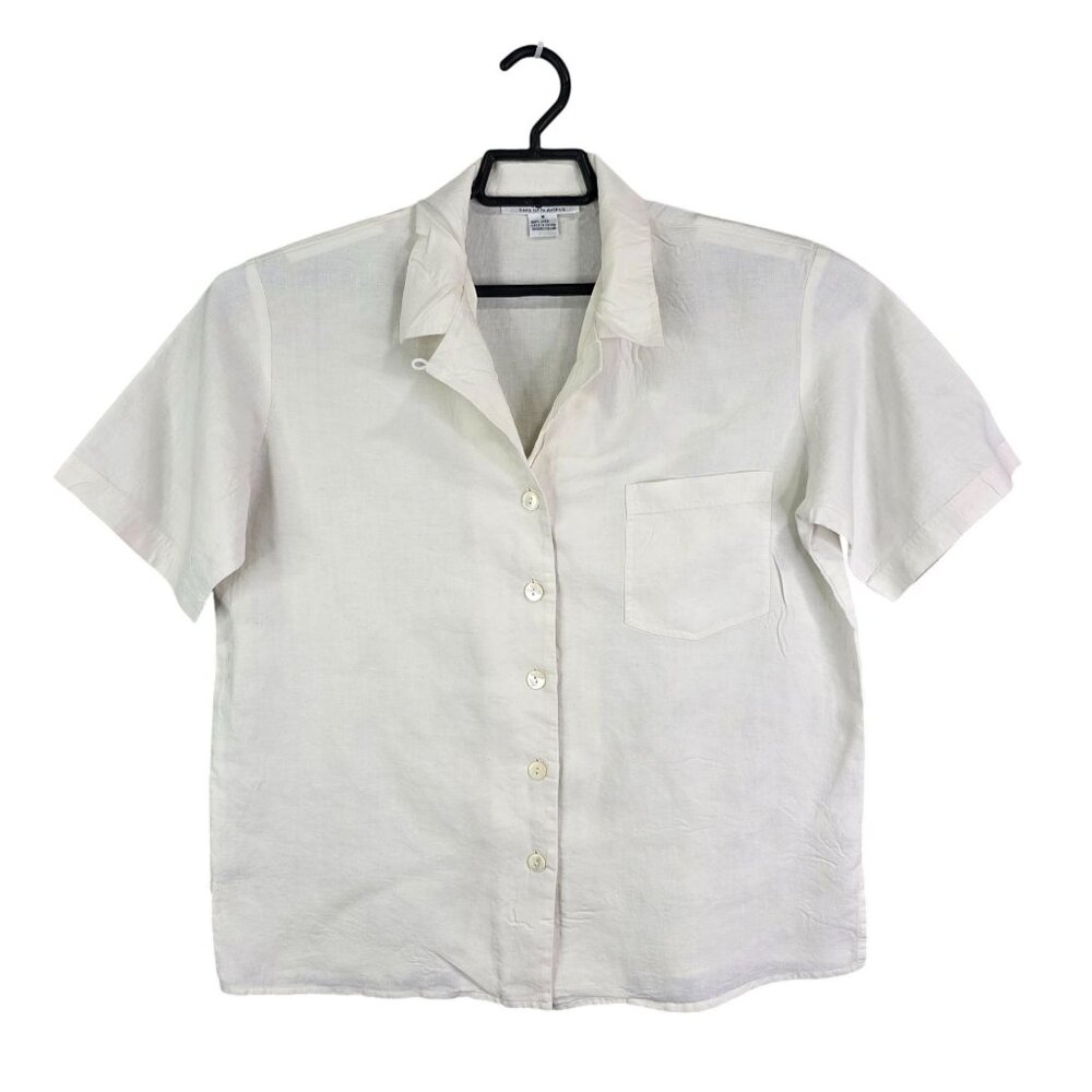 Womens White Real Clothes Saks Fifth Avenue Shirt Button Down 100% Linen Size M